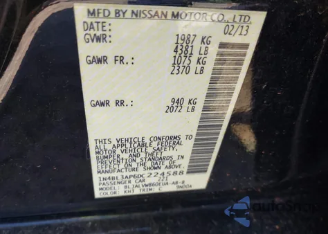 2013 Nissan Altima 3.5 Sl из США, поврежденный, VIN 1N4BL3AP6DC224588